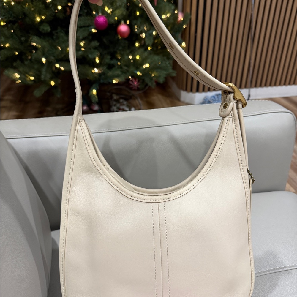 Coach Cream Leather Shoulder Bag with Gold Hardware